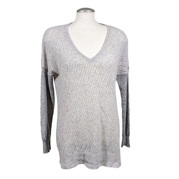 Womens Cashmere Sweater Size Medium Gray Mixed Knit Pullover Lightweight Raffi - Picture 1 of 5